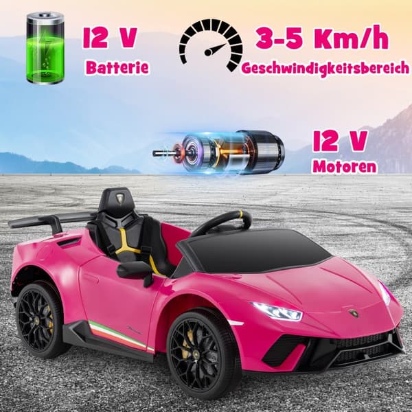 Lasten sähköauto, Lamborghini 12V, 118.5x63x48 cm, vaaleanpunainen