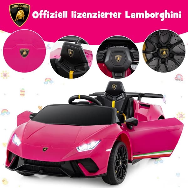 Børns Elektrisk Bil, Lamborghini 12V, 118.5x63x48 cm, Pink