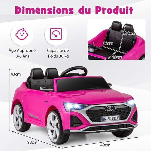 Sähköauto lapsille, Audi SQ8, 98x49x43 cm, Musta