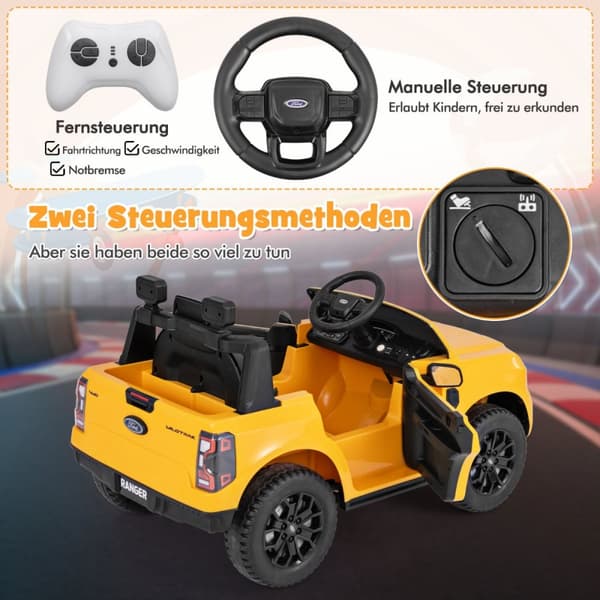 Lasten sähköauto, Ford 12V, 105x64x60 cm, keltainen