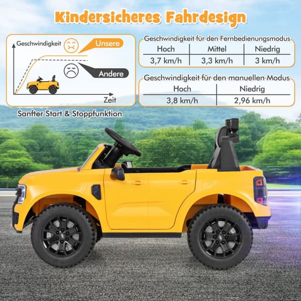 Lasten sähköauto, Ford 12V, 105x64x60 cm, keltainen