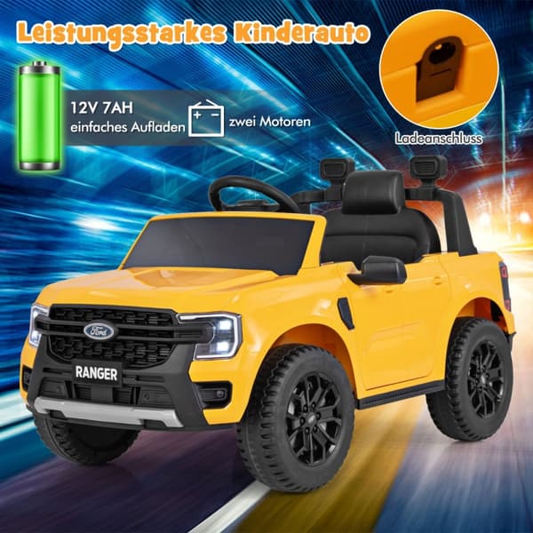Lasten sähköauto, Ford 12V, 105x64x60 cm, keltainen