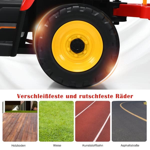 Børnetraktor, 3-hastigheds 12V køretøj med aftagelig trailer, 136,5x50x52,5 mm, Rød