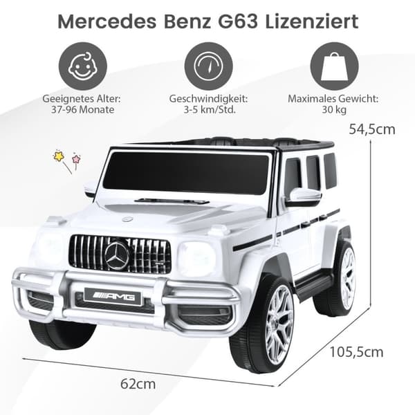 Sähköauto lapsille, Mercedes Benz, 105.5x62x54.5 cm, valkoinen