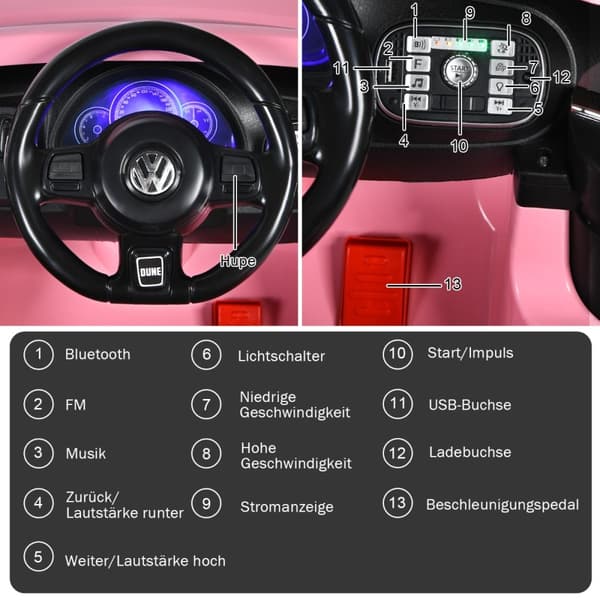 Lasten auto, VW Kupla, 94x55.5x47 cm, vaaleanpunainen