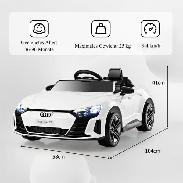 Lasten sähköauto, Audi RS, valkoinen