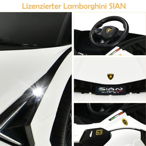 Lasten sähköauto, 12V Lamborghini, 108x64x41 cm, valkoinen