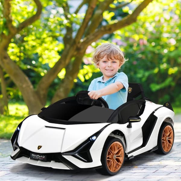 Lasten sähköauto, 12V Lamborghini, 108x64x41 cm, valkoinen