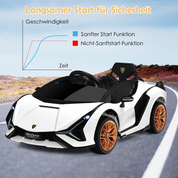 Lasten sähköauto, 12V Lamborghini, 108x64x41 cm, valkoinen