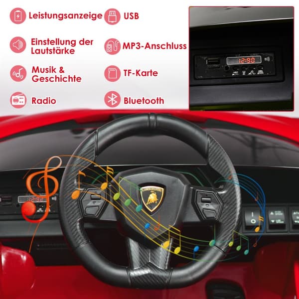 Lasten sähköauto, 12V Lamborghini, 108x64x41 cm, punainen