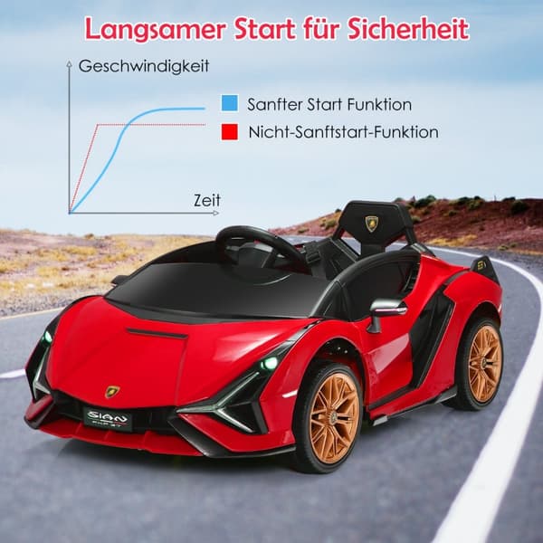 Lasten sähköauto, 12V Lamborghini, 108x64x41 cm, punainen