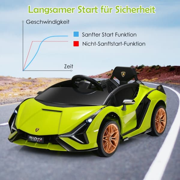 Lasten sähköauto, 12V Lamborghini kauko-ohjaimella, 108x64x41 cm, Vihreä