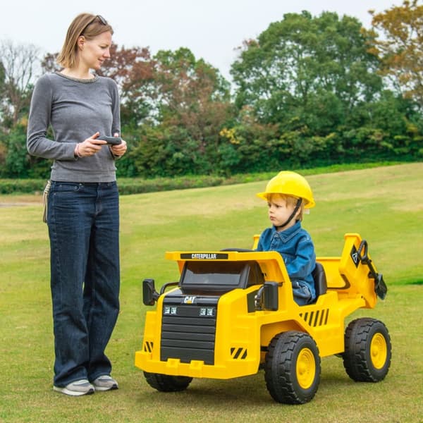 Lasten sähköauto, Caterpillar 12V, 110x70.5x61.5 cm, keltainen
