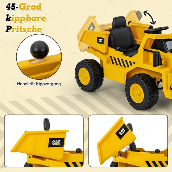 Lasten sähköauto, Caterpillar 12V, 110x70.5x61.5 cm, keltainen