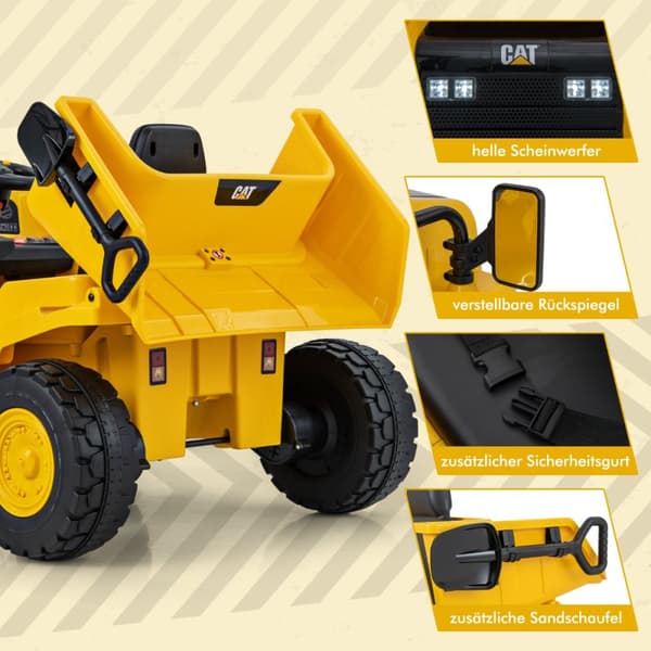 Lasten sähköauto, Caterpillar 12V, 110x70.5x61.5 cm, keltainen