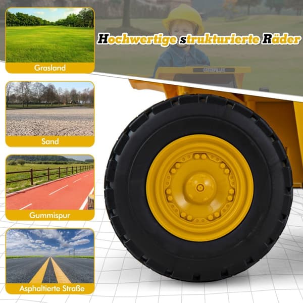 Lasten sähköauto, Caterpillar 12V, 110x70.5x61.5 cm, keltainen