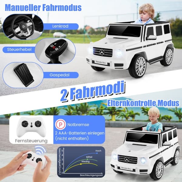 Sähköauto lapsille, Mercedes Benz G500, 67x114x53.5 cm, valkoinen