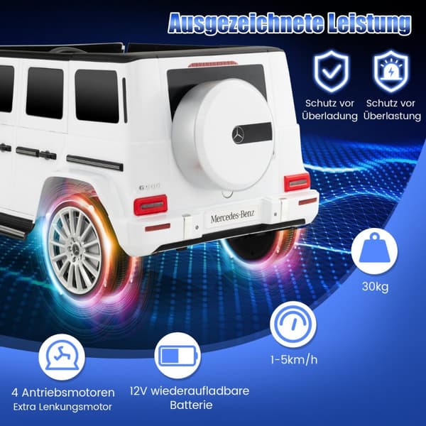 Sähköauto lapsille, Mercedes Benz G500, 67x114x53.5 cm, valkoinen
