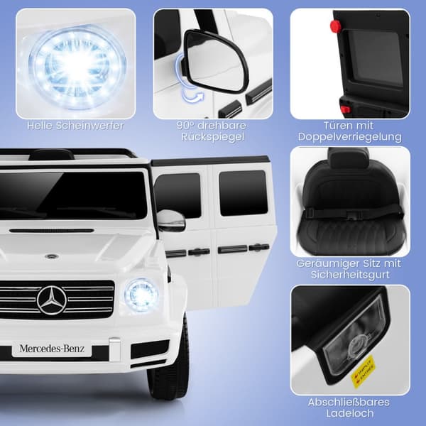 Elektrisk bil til børn, Mercedes Benz G500, 67x114x53.5 cm, hvid