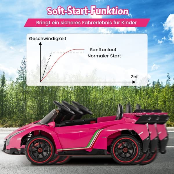 Sähköauto lapsille, Lamborghini kauko-ohjauksella & LED-ajovalot & äänitorvi & musiikki, 111x61x45 cm, pinkki