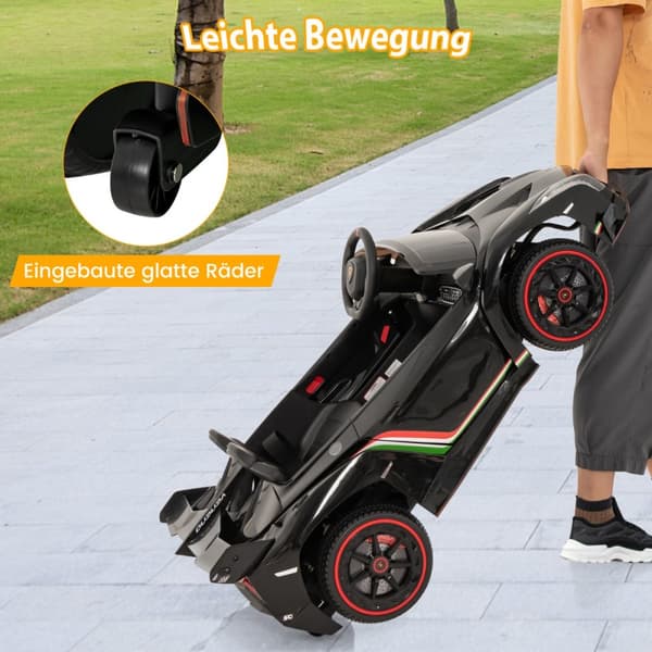 Elektrisk bil til børn, Lamborghini med fjernbetjening & LED-lygter & horn & musik, 111x61x45 cm, Sort