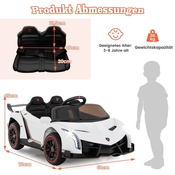 Sähköauto lapsille, Lamborghini kaukosäätimellä, 111x61x45 cm, Musta