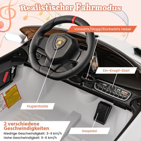 Sähköauto lapsille, Lamborghini kaukosäätimellä, 111x61x45 cm, Musta