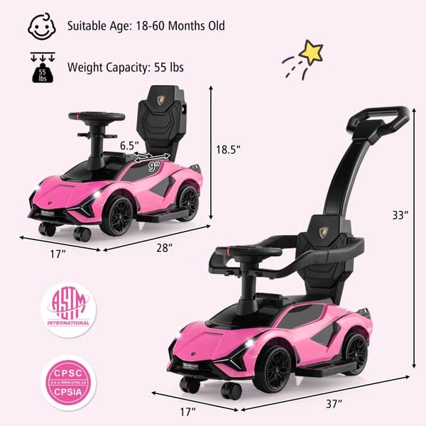 Ajettava kävelyvaunu lelu, Virallinen Lamborghini, 37x17x33 tuumaa, vaaleanpunainen