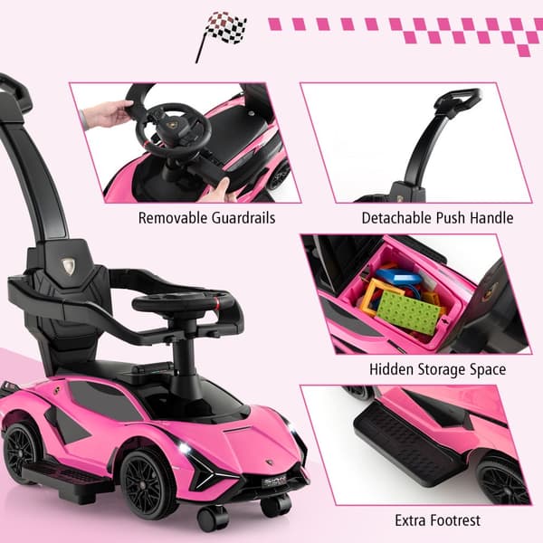 Ajettava kävelyvaunu lelu, Virallinen Lamborghini, 37x17x33 tuumaa, vaaleanpunainen