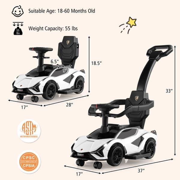 Kävely-leikkiauto vaunukärry, Lamborghini, 37x17x33 tuumaa, valkoinen