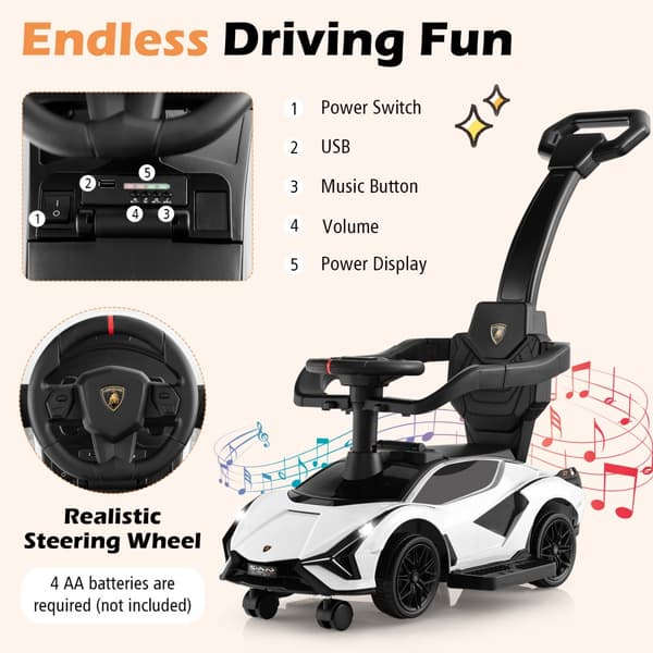 Kävely-leikkiauto vaunukärry, Lamborghini, 37x17x33 tuumaa, valkoinen