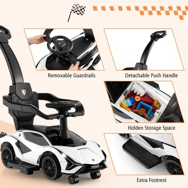 Kävely-leikkiauto vaunukärry, Lamborghini, 37x17x33 tuumaa, valkoinen