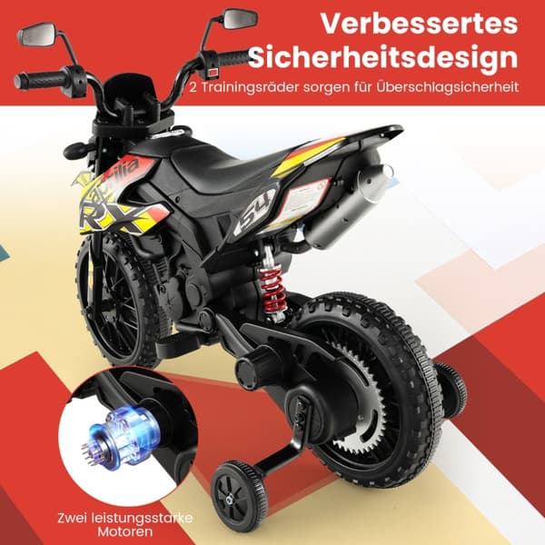 Lasten sähkömoottoripyörä, Aprilia, 106.5x56x80 cm, Musta