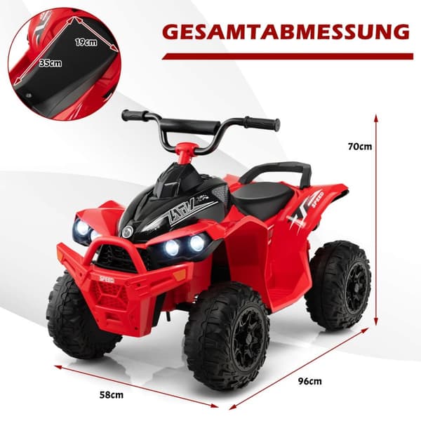 Sähköinen lasten quad, 12V, 96x58x70 cm, punainen