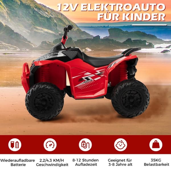 Sähköinen lasten quad, 12V, 96x58x70 cm, punainen
