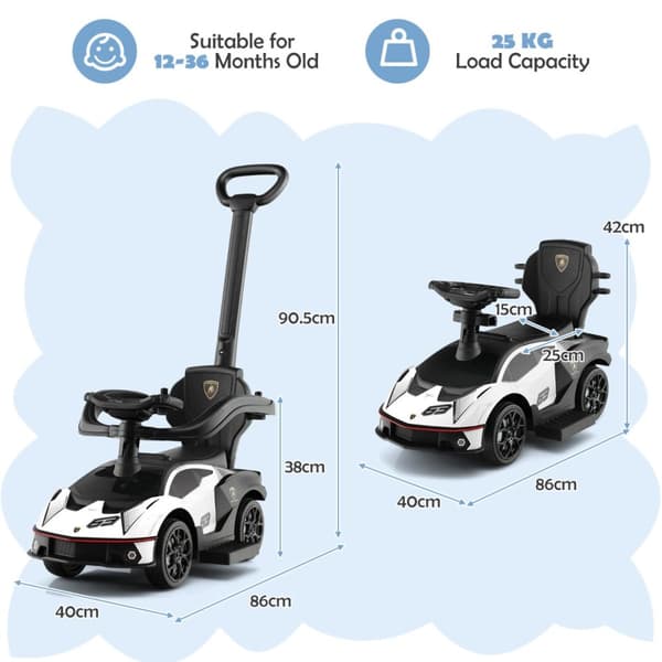 Køretøj til at skubbe, Lamborghini-licenseret, 34x15.5x35.5 tommer, Grøn/Hvid
