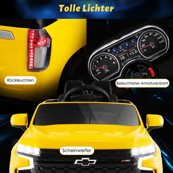 Lasten sähköauto, Chevrolet, 68x104x53 cm, Keltainen