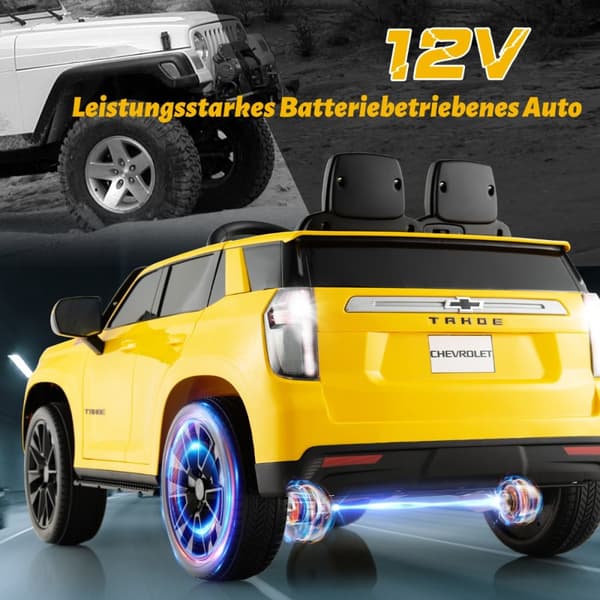 Børns Elektriske Bil, Chevrolet, 68x104x53 cm, Gul
