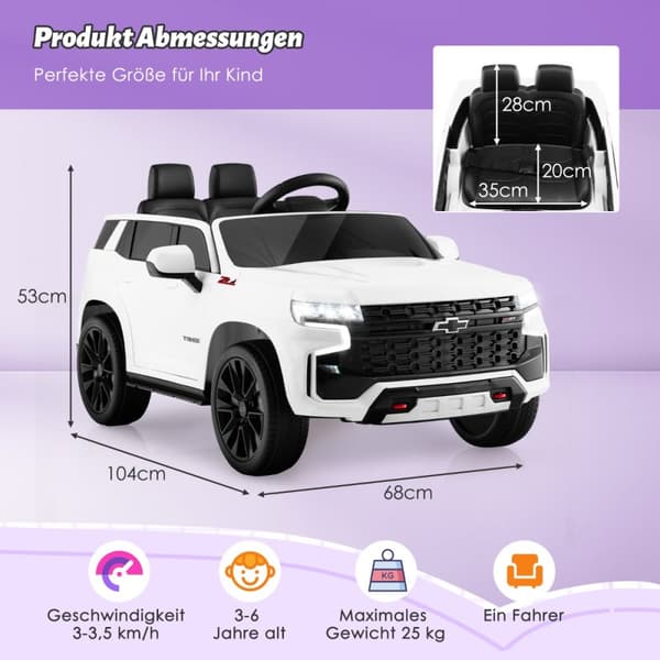 Børns Elektrisk Bil, Chevrolet, 68x104x53 cm, Gul