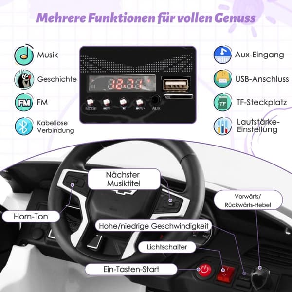 Børns Elektrisk Bil, Chevrolet, 68x104x53 cm, Gul