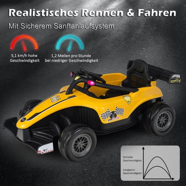 Sähköauto taaperoille, 127.5x73x49 cm, Keltainen