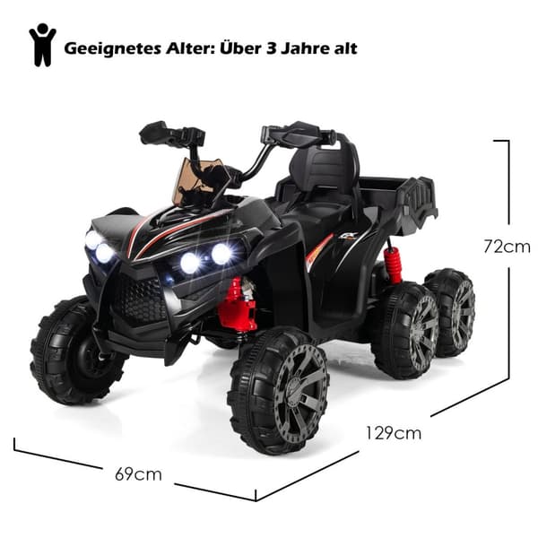 Sähkökäyttöinen lasten quad, 129x69x72 cm, Musta