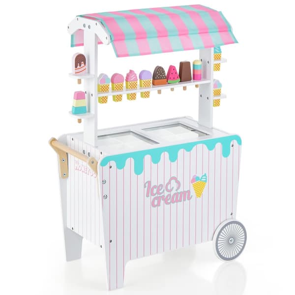 Leksakssats, Barnens glassvagn med displayställ och tillbehör, 25.5x12x34", Blå, Rosa