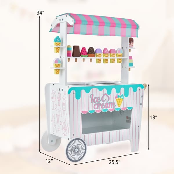 Leksakssats, Barnens glassvagn med displayställ och tillbehör, 25.5x12x34", Blå, Rosa