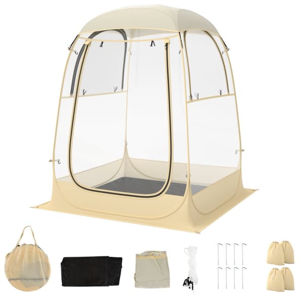 Urheiluteltta, Pikapystytettävä urheiluteltta kantolaukulla ja lattiamatolla 1-2/5-6 hengelle-S, 6x6x5.4 jalkaa/183x183x165 cm, läpinäkyvä