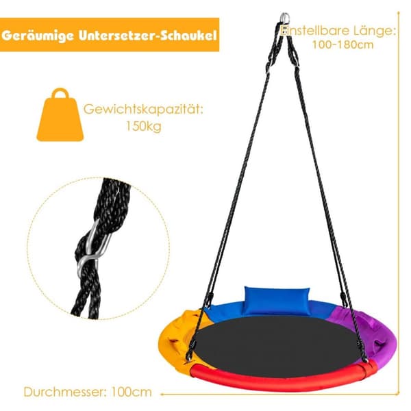 Puuliukumäki, Ø100 cm liukumäki 100 - 180 cm säädettävällä köydellä, 100x100-180 cm, Värikäs