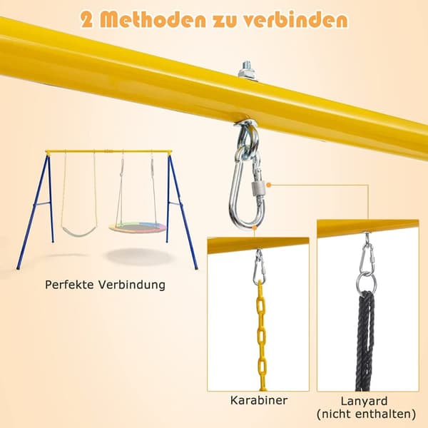Lasten keinu, 249x185x181.5 cm, sininen ja keltainen
