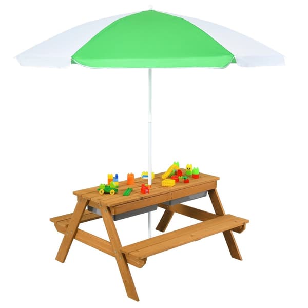 Børns udendørs picnic vand- og sandbord, 36,5x34x19,5 tommer, naturlig blå grøn gul