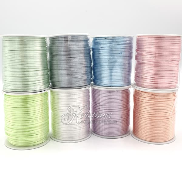 Satinsnören - 2 mm - Pastellfärger - 10 st x 50 m