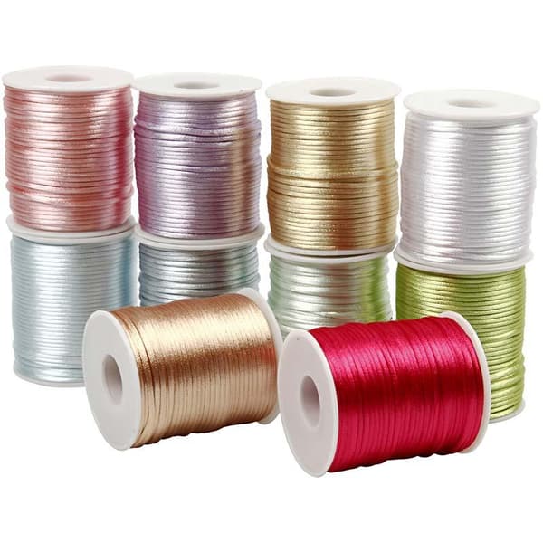 Satinsnören - 2 mm - Pastellfärger - 10 st x 50 m